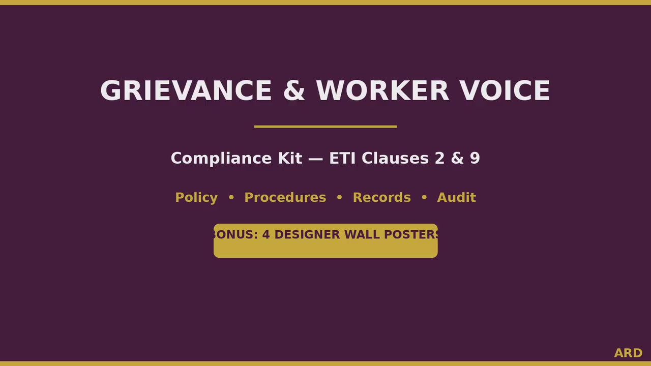 Grievance & Worker Voice System Full Pack + BONUS Posters | SMETA Sedex ETI Audit | Editable Word Excel Policy Procedure Worker Rights
