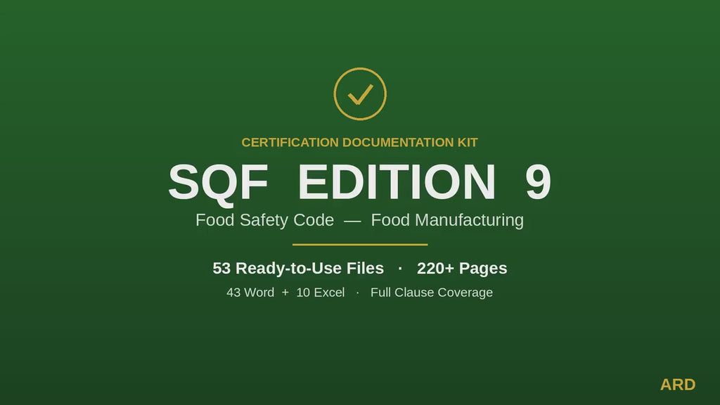 SQF Edition 9 Food Safety System Full Pack Documents