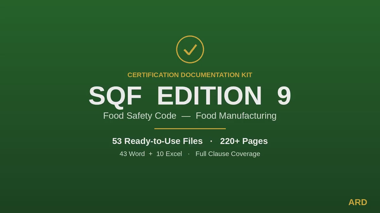 SQF Edition 9 Food Safety System Full Pack Documents