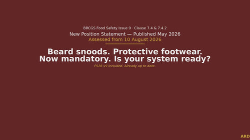 BRCGS Food Safety  Personnel Hygiene, Protective Clothing, F926 v9 Compliant Systems Full Pack Documents