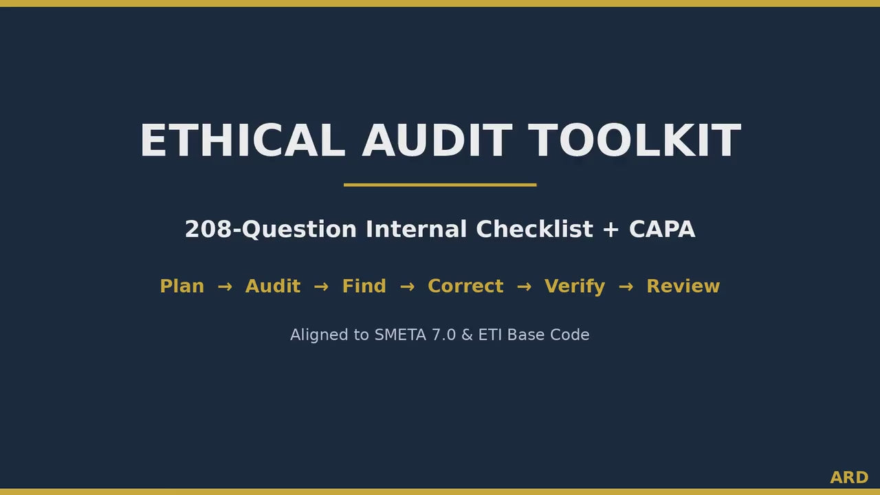 Ethical Audit Checklist Toolkit | SMETA, ETI Base Code, CAPA Templates (Word Excel)