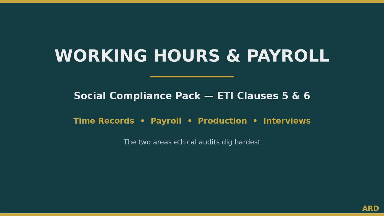 Working Hours & Payroll Compliance Pack | SMETA Sedex ETI Audit | Editable Word Excel Timekeeping Overtime Wages Templates