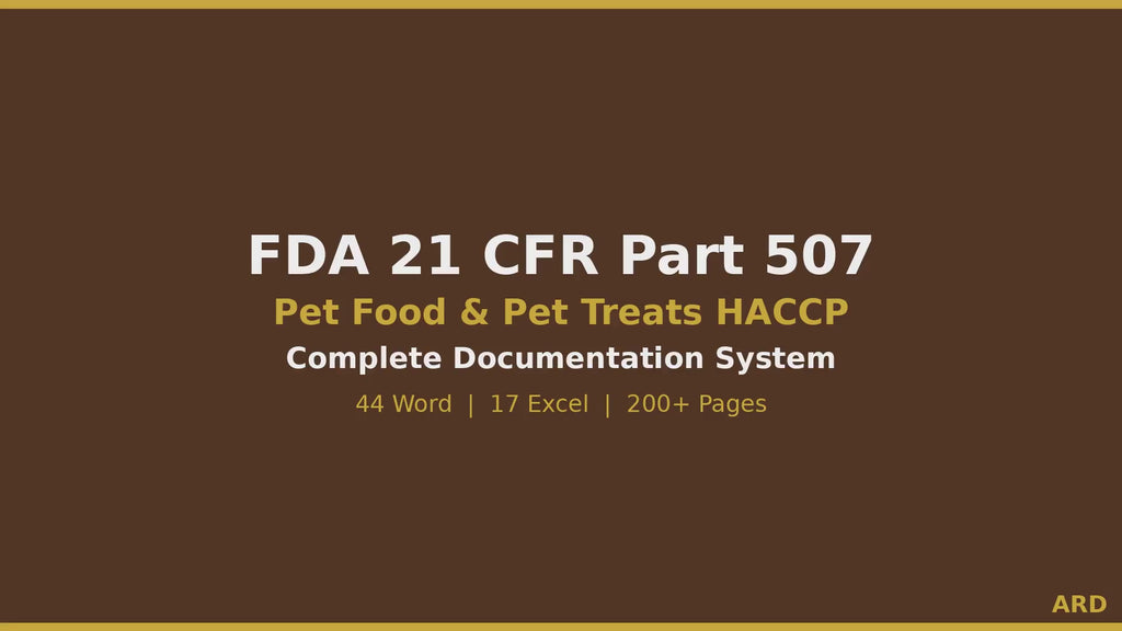 Pet Food HACCP FDA 21 CFR Part 507 Documentation System Full Pack All İn One