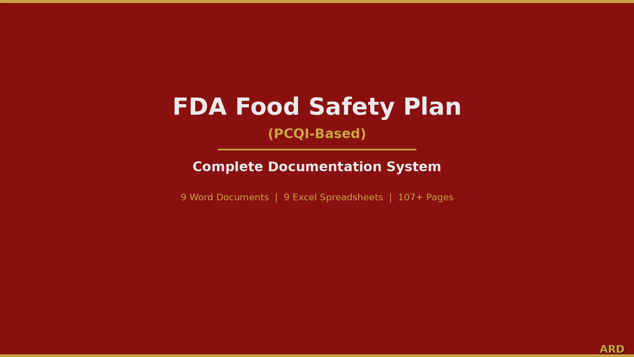 PCQI Food Safety Plan Documentation  System Full Pack Documents