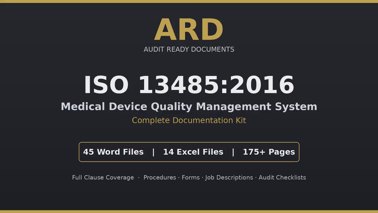 ISO 13485:2016 Medical Device QMS Full Pack System Documents